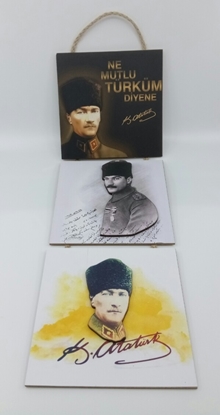 Poster , Askılı 3 Tahta Parça( Atatürk ) resmi