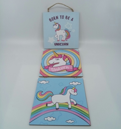 Poster , Askılı 3 Tahta Parça( Unicorn ) resmi