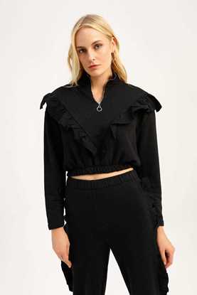 Picture of Frilly Elastic Waist Sweatshirt Black