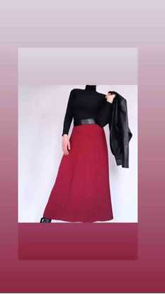 bordo pileli etek resmi