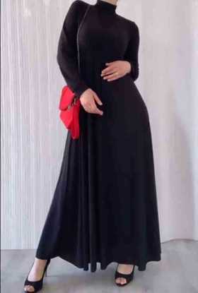 Picture of Siyah kruvaze yaka uzun elbise