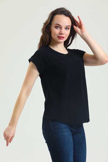 Bayan  siyah sıfır kol t-shirt resmi