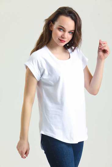 Bayan  beyaz sıfır kol t-shirt resmi